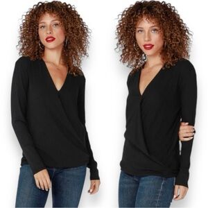 NWT Bobi Los Angeles Ribbed Surplice Top In Black Size Medium